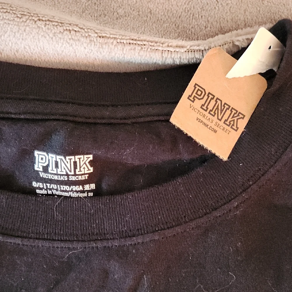PINK Victoria's Secret Black Tee with Festive Pink and Green